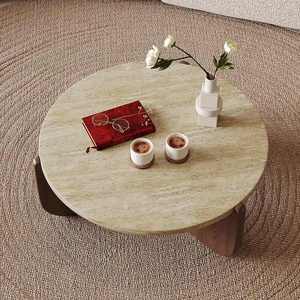 Mesa de té de café de piedra Cueva de madera maciza duradera minimalista diseño tradicional para espacios pequeños-para sala de estar balcón Circular - Product Image 2