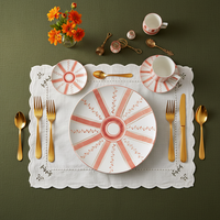 Service de table bohème en porcelaine fine peinte à la main, assiette de présentation vintage à rayures en céramique, tasse à café et bol en porcelaine pour mariage