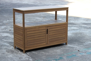 Étagère de rangement en bois à double fonction avec porte à fermeture magnétique, durable et en acacia renouvelable, pour intérieur/extérieur - Product Image 2