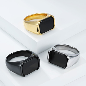 Tarnish Free <strong>Thumb</strong> <strong>Ring</strong> Stainless Steel Waterproof Jewelry Custom Onyx <strong>Gold</strong> Plated Mens Black Acrylic Finger <strong>Rings</strong> - Product Image 1