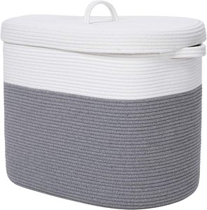 Woven Laundry Basket, Large Cotton Rope Laundry storage basket with handles and cover basket with lid