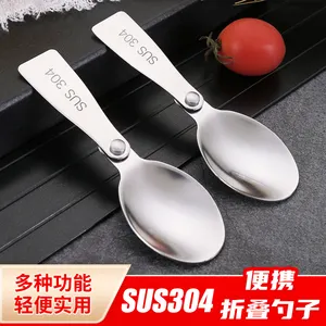 Picnic Outdoor Camping Foldable Spoon Children Stainless Steel Spoon Portable Reusable Collapsable Outdoor Salad Spoon