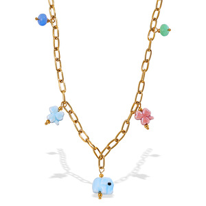unique stainless steel enamel flower pendant necklace 18k gold plated <b>elephant</b> enamel pendant bracelet jewelry for women - Product Image 5