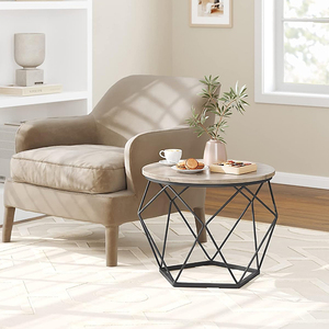Set di Tavolini <span class=keywords><strong>da</strong></span> Caffè Rotondi Moderni Industriali con Base in Metallo Nero e Struttura in Legno e Metallo per Soggiorno - Product Image 3