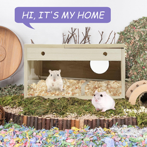 Cachette en bois de <span class=keywords><strong>hamster</strong></span> avec jouets à mâcher-Maison d'habitat en bois naturel pour gerbilles de souris naines syriennes <span class=keywords><strong>Cage</strong></span> pour petits animaux - Product Image 4