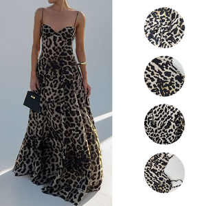 Robes longues élégantes et sexy à imprimé léopard, sans manches, pour femmes, prêtes à être expédiées en gros, MOQ 1, fournisseur de boutique - Product Image 2