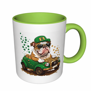 Taza de Cerámica Ecológica Estilo Americano con Asa Blanca y Verde, Diseño de Bulldog de Dibujos Animados para el Día de San Patricio, Sublimada, para Bebidas en Casa - Product Image 1