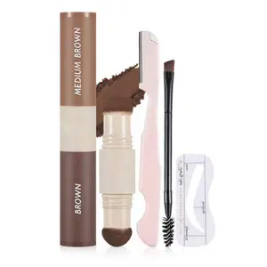 Waterproof for Brow Stamp Shaping Kit Eyebrow Definer with Reusable Eyebrow Stencils Hairline Shadow Powder Stick Eyebrow Stamp