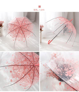 Parapluie droit transparent à fleurs, semi-automatique, ouvre au vent, élégant pour femmes, cadre en fibre de verre, nervures en acier, plastique pour - Product Image 4