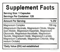 OEM Fournisseur de Complexe de Magnésium Élémentaire, Complément de Magnésium, Capsules de Magnésium Complexe 12-en-1 pour Adultes