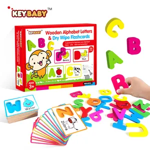 KEYBABY可重复使用定制木质字母拼图玩具儿童认知匹配文字益智卡片游戏