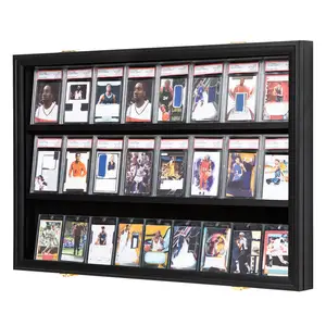 Wood Trading Card Display Frame With UV-Anti Clear Acrylic 24 Graded Baseball Cards Display Case Wall Hanging Card Collection