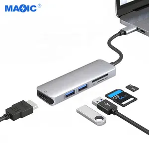 USB C至HDMI适配器5合1 c型集线器1000M笔记本电脑扩展坞usb c，带SD/tf卡读卡器2 USB3.0端口