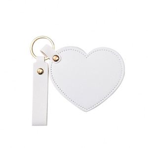 PU Leather Pocket Makeup Mirror Compact Heart Shape Mirror <b>Keychain</b> Rotating Mirror Keyring - Product Image 2