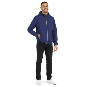 2026 Custom <b>Men's</b> Nylon Hooded Rain <b>Jacket</b> Soft Waterproof Elastic Cuffs Zipper Canvas Material Standard Thickness Stand Front - Product Image 1