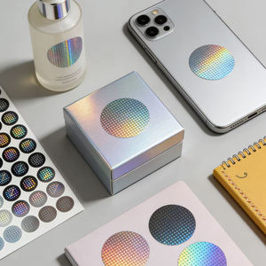 Pegatinas holográficas personalizadas impermeables de PET, pegatinas circulares de láser arcoíris para decoración DIY - Product Image 4