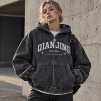 Sweat à capuche surdimensionné rétro personnalisé, broderie double couche, doux, brossé, délavé au soleil, noir, délavé à l'acide, poche latérale zippée, chaud