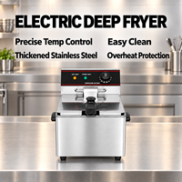 Friteuse électrique professionnelle 8L 3.25KW en acier inoxydable à poser, cuve unique avec panier, contrôle de température et robinet de vidange