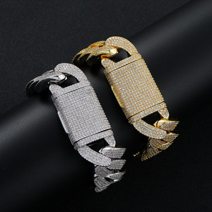 20Mm Large Cuban <b>Bracelet</b> With Four Rows of Zirconium Box Buckle Cuban <b>Bracelet</b> <b>Copper</b> Inlaid With Zirconium Tanjing Fashion - Product Image 1