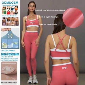 Women's High for Impact Custom Crop Top Gym Padded Yoga <b>Set</b> Cross Back Adjustable Yoga Bra Contrast <b>Colour</b> for Running Yoga - Product Image 1