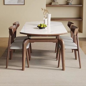 Modern Minimalist Extendable Wooden Dining <b>Table</b> Set 6 Piece Round And Square Dual Purpose For Dining Room - Product Image 3
