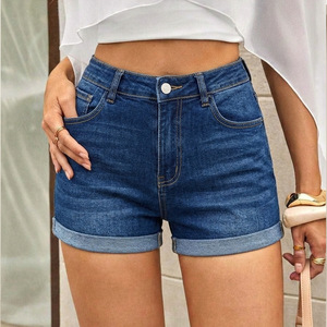 Shorts en jean taille haute très élastiques pour femmes grandes tailles, bleu foncé, S M L XL XXL 0XL 1XL 2XL 3XL 4XL Europe Amérique Afrique - Product Image 1