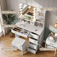 Table de toilette moderne multifonctionnelle blanche avec miroir éclairé, panneau MDF, rangement écologique pour chambre à coucher