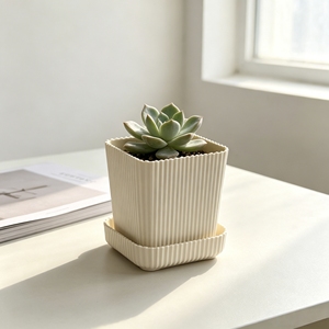 <span class=keywords><strong>Jardinière</strong></span> légère à rayures verticales carrées avec soucoupe assortie, pour intérieur, <span class=keywords><strong>rebord</strong></span> <span class=keywords><strong>de</strong></span> <span class=keywords><strong>fenêtre</strong></span> ou table - Product Image 2