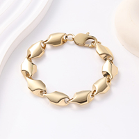 Bracelet Chaîne Maillons Boucliers en Acier Inoxydable pour Hommes 12mm 21cm – Bracelets Maillons Tendance Poli Plaqué Or 18K – Vente en Gros