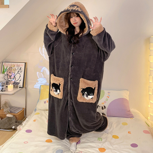 <span class=keywords><strong>Pigiama</strong></span> Autunno/Inverno per Coppie, Set Camicia da Notte <span class=keywords><strong>in</strong></span> <span class=keywords><strong>Pile</strong></span> Corallo <span class=keywords><strong>Taglie</strong></span> <span class=keywords><strong>Forti</strong></span>, Accappatoio <span class=keywords><strong>in</strong></span> Flanella, Abbigliamento da Casa - Product Image 5