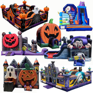 Castillo Inflable Personalizado de Halloween en Venta - Castillo Inflable Moderno de Lujo con Tobogán y Piscina de Pelotas en Colores Pastel Macaron - Product Image 1
