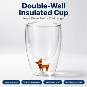 <span class=keywords><strong>Mug</strong></span> en verre à double paroi isolé avec figurine de chien <span class=keywords><strong>Corgi</strong></span> mignon à l'intérieur, 350 ml, tasse à café ou à thé originale, verrerie transparente, cadeau - Product Image 2