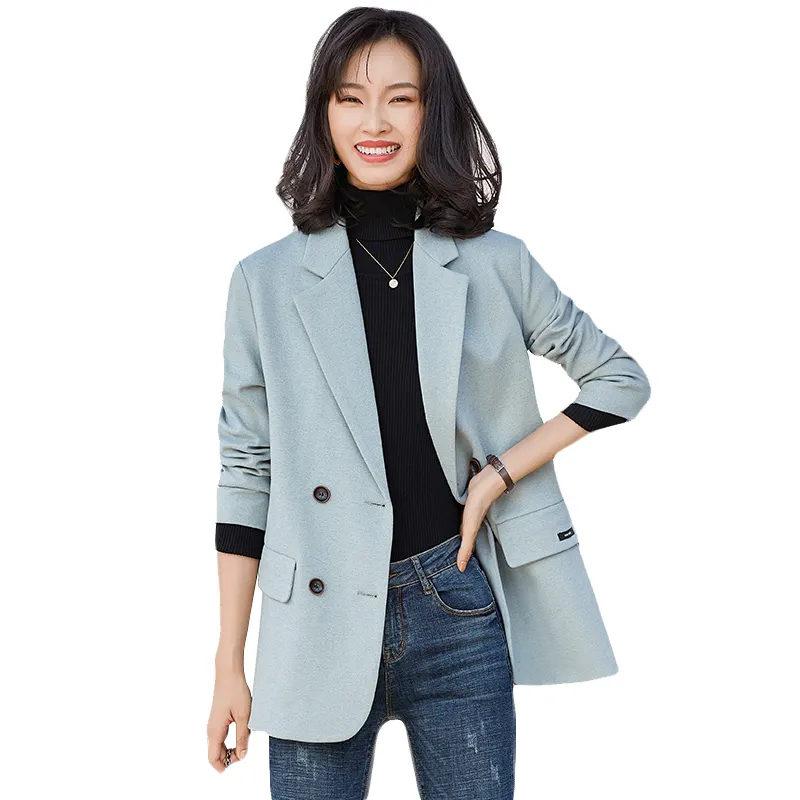 2022 Grey and black Polyester Women's Blazer Double Breasted Long Sleeve jacket Top