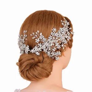 Rhinestone gelin başlığı el yapımı çiçek düğün saç takı saç tokası nedime için