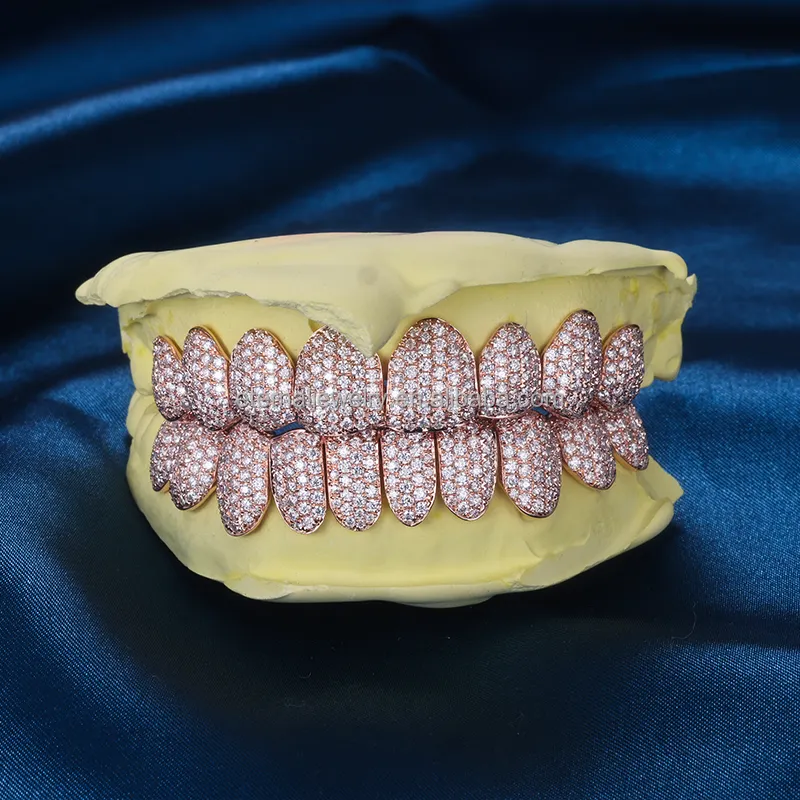 Custom Top   Bottom Teeth Perm cut VVS Moissanite Lab Diamond S925 Silver 10K 14K 18K Solid Rose Yellow White Gold Plated Grillz