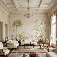 Papier peint brodé à la main, motif tropical palmier, toucan, fleurs de Chinoiserie, arbre, papillon, murale pour villa de vacances, décoration intérieure de salle à manger