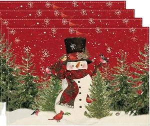 Lino Muñeco de nieve Cardenales Árbol de Navidad Manteles individuales para cocina Mesa de comedor Mesa de centro Hogar o fiesta - Product Image 3