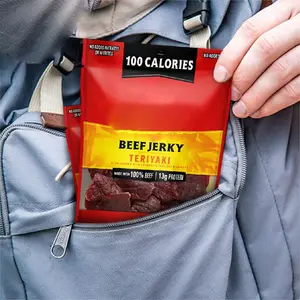 Atacado Food Grade Personalizado Impresso 3 Side Seal Zipper Plana Plástico Ziplock Secas Carne Biltong Saco De Embalagem De Alimentos Beef Jerky Bag