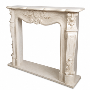 Traditional Marble <b>Fireplace</b> Mantel With Ornate Carving Galala Beige marble Stone Indoor Wood Burning Hearth For Dining Room - Product Image 2