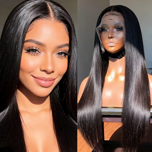 Capelli Indiani Vergini Remy Lunghi con Frontale in Pizzo, Allineamento Cuticolare 100% Senza Colla, Base Trasparente in Pizzo Completo per Donne di Colore - Product Image 3