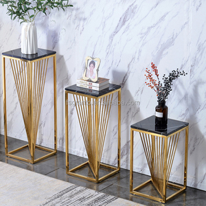 Meubles d'intérieur en acier inoxydable, couleurs personnalisées, 3 pièces, support de fleurs, table sur verre - Product Image 5