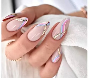 Uñas postizas reutilizables negras de ABS, largas, medianas, almendradas, con acabado <span class=keywords><strong>mate</strong></span>, pre-diseñadas, con puntas francesas y diseño de gorro navideño. - Product Image 4