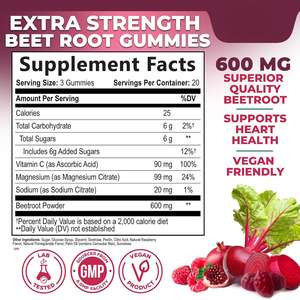 Complément alimentaire en gummies de betterave, marque privée OEM/ODM, absorption rapide, gummies de racine de betterave naturels et biologiques - Product Image 2