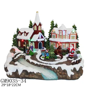 2024 New Arrivals Resin Christmas Scene Village Houses Town with Warm White LED Light Battery Wholesale