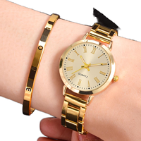 Montre à quartz de luxe pour femme avec bracelet en acier inoxydable, cadran analogique, verre cristal – Ensemble de montres-bracelets tendance et élégantes