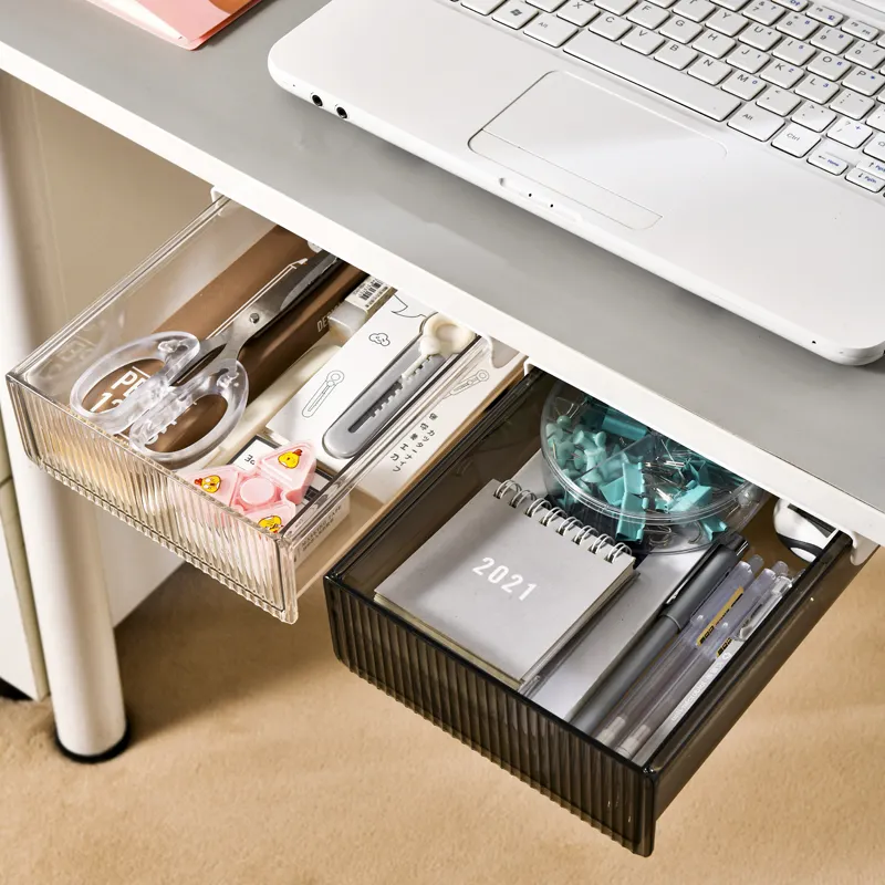 Wholesale Hidden Under Desk Drawer Organizer Storage Box Self-adhesive Storage Containers Under Desk Office Organization