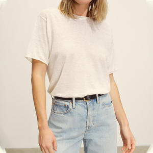 Jersey de punto personalizado, Camiseta de punto básica relajada blanca, camiseta de verano ligera de manga corta de gran tamaño de lino 100% para <span class=keywords><strong>mujer</strong></span> - Product Image 5