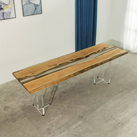 Table à manger industrielle en bois à bord vivant en résine époxy Table basse de rivière en bois massif en résine époxy