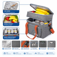 Sac isotherme pour le déjeuner, doublure en aluminium, boîte à lunch isotherme, sac fourre-tout à 2 couches, double fermeture éclair avec bandoulière pour le travail, le bureau, l'école