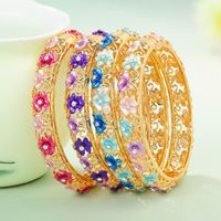 Gelang Bunga Enamel Multiwarna, Gelang Logam Berongga Emas, Gelang Bertabur Rhinestone, Gelang Bunga Tumpuk untuk Wanita, Grosir
